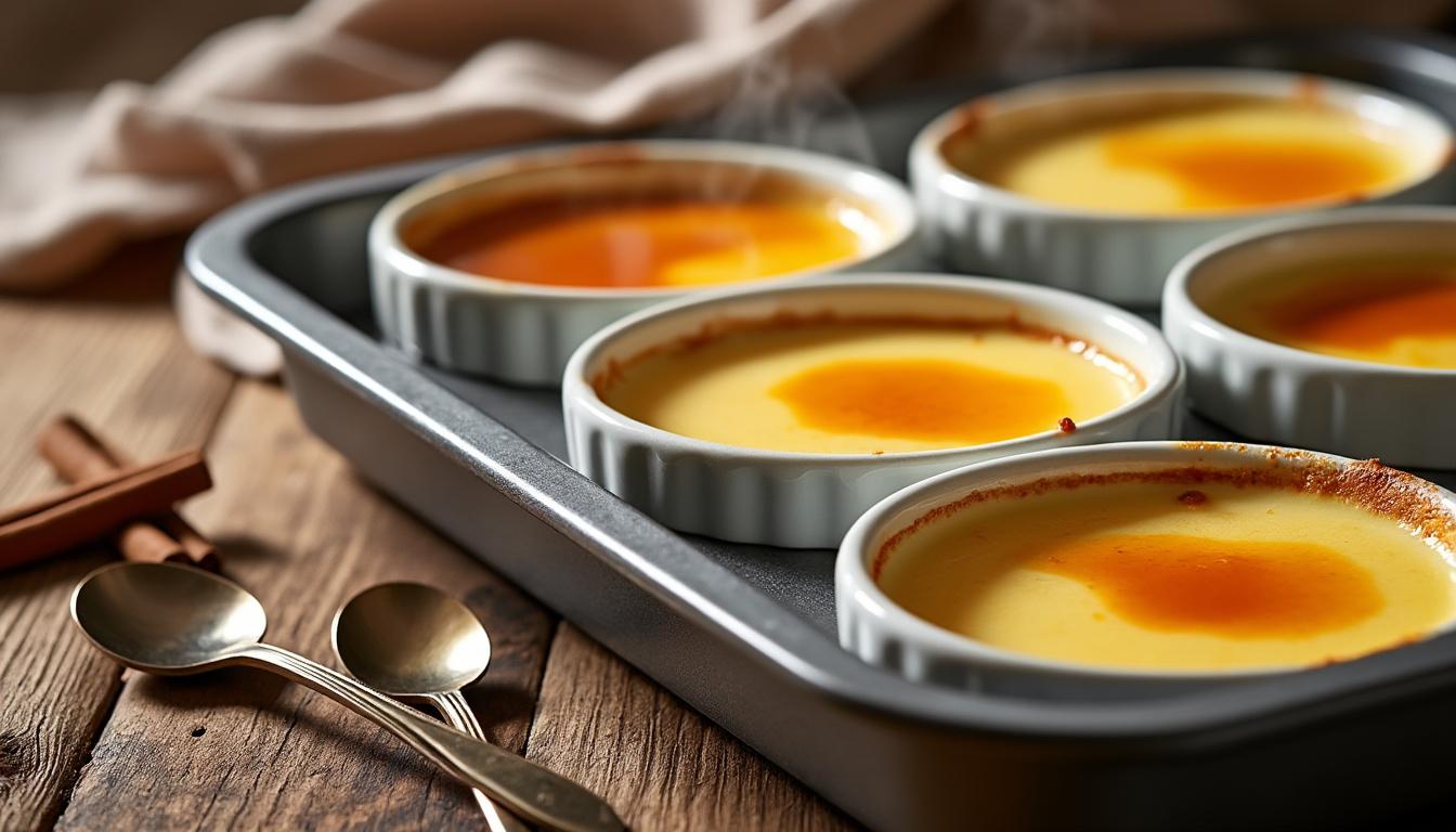 découvrez la recette traditionnelle des œufs au lait cuits au bain-marie, un dessert onctueux et facile à préparer, accompagné de conseils pour une cuisson parfaite.