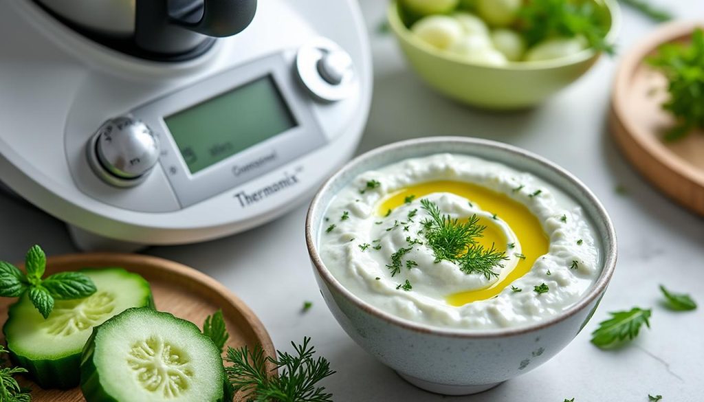 découvrez notre recette facile et rapide de tzatziki maison au thermomix, un condiment frais et savoureux parfait pour accompagner vos plats méditerranéens.