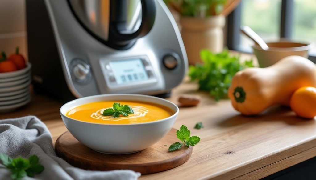 découvrez notre recette de velouté de potimarron au thermomix, crémeux et rapide à préparer pour un repas sain et réconfortant en quelques minutes.