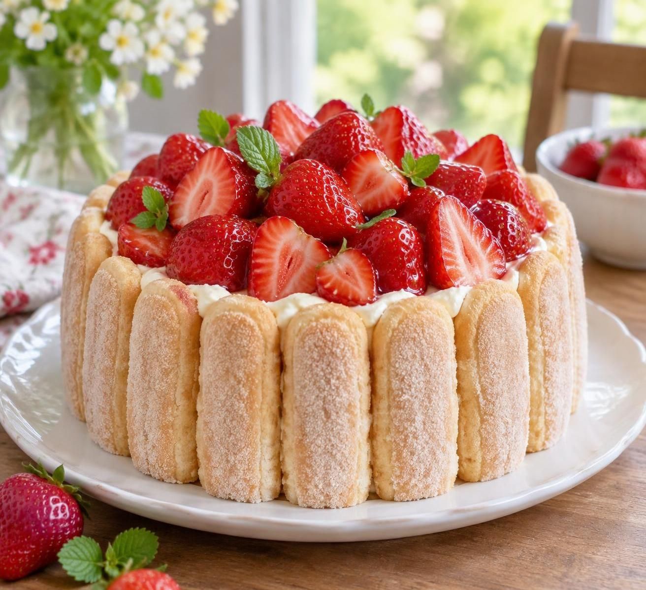 découvrez une charlotte aux fraises et au mascarpone facile à préparer, inspirée de la recette de cyril lignac. un dessert frais et gourmand.
